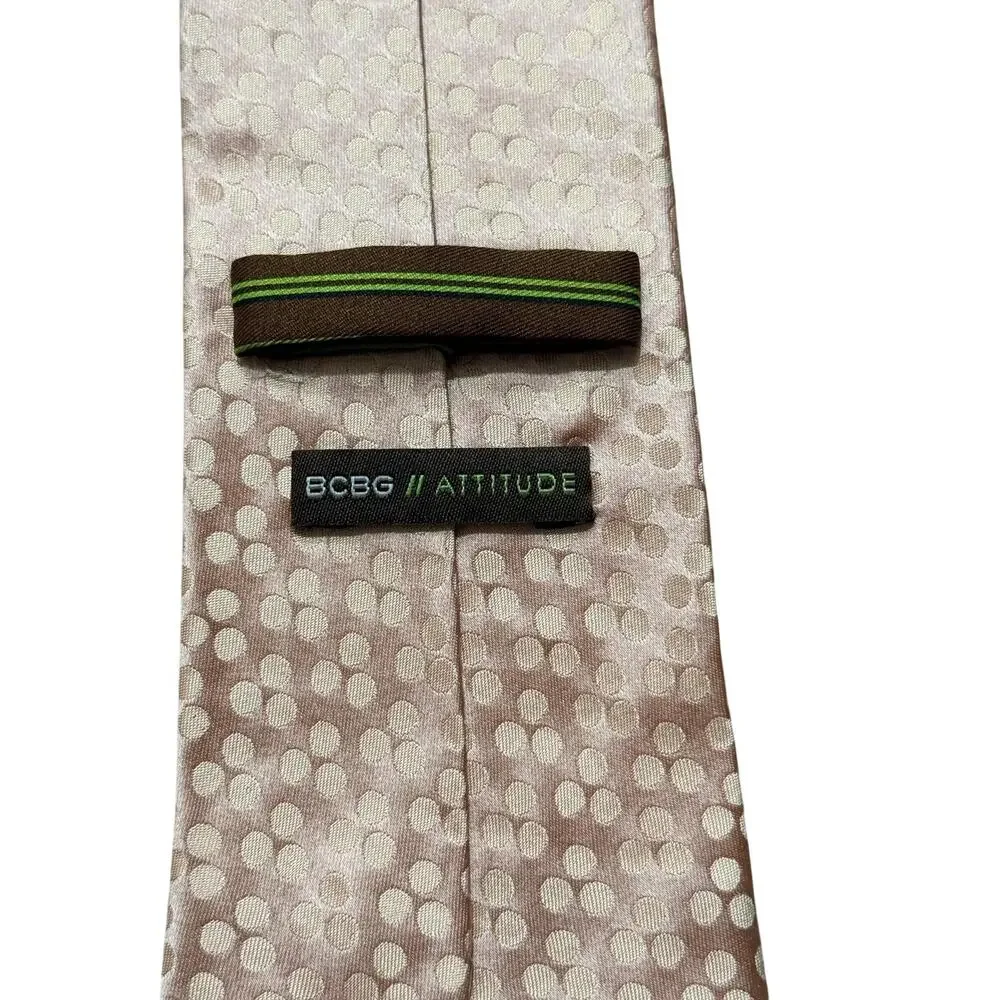 BCBG Attitude Beige Geometric Micro Circle 100% Silk Necktie